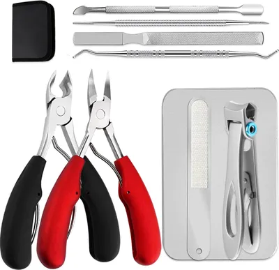 Produktbild von Zehennagelknipser-Set, scharfer Nagelknipser für dicke und eingewachsene Zehennägel, Pediküreknipser aus Edelstahl, Nagelknipser, Nagelfeile und Nagelscheren-Set mit weichem Griff