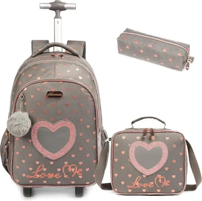 Produktbild von Schulranzen Kinder Rollrucksack für Mädchen Kinder Gepäck Koffer mit Rollen, Coffee23-3-6, 17", Reiserucksäcke