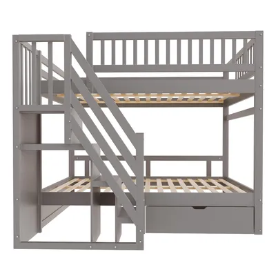 Produktbild von okwish Etagenbett 140x200 mit Leiter und Hohem Sicherheitsgitte,Hochbett rmit Lattenrost und Stauraum,Jugendbett mit Stauschubladen,ohne Matratze,Grau