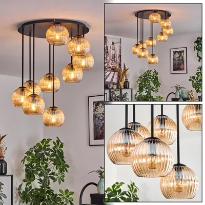 Produktbild von Cesaro Deckenlampe aus Metall/Riffelglas in Schwarz/Bernsteinfarben