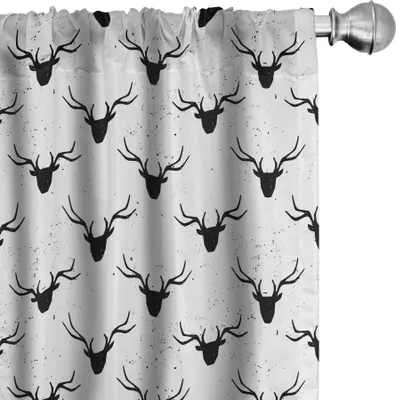 Immagine prodotto di ABAKUHAUS Tende con cervo, tende, testa di cervo con corna in silhouette, illustrazione animale sullo sfondo, 2 pezzi 75 x 245 cm, bianco nero