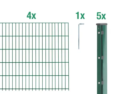 Immagine prodotto di Alberts 645120 Recinzione a doppio picchetto come set completo di 12 pezzi, plastificato, verde, altezza 163 cm, lunghezza 10 m