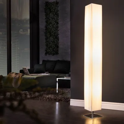 Produktbild von cagü: Design Stehlampe LOOP eckig Weiß aus feinem Plissee 160cm Höhe