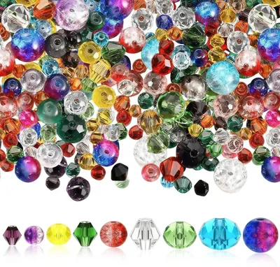 Produktbild von Glasperlen facettiert, 1300 Stück, 4/6/8 mm, bunt, für Schmuckherstellung