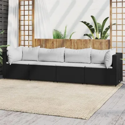 Produktbild von Möbel 4-tlg. Garten-Lounge-Set mit Kissen Schwarz Poly Rattan - Terrassen-Sofa 319736