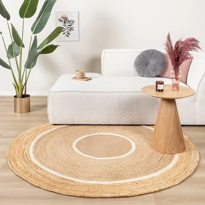Zdjęcie produktu dla Volero - Dywan okrągły z juty - Mirai Circle Biały/Naturalny - Ø 150 cm