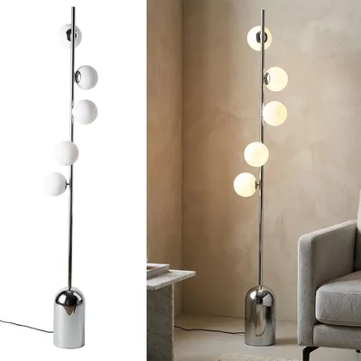 Produktbild von Nordische Stehleuchte aus verchromtem Metall mit 5 3D-Kugeln, G9-Fassung, max. 9 W LED, modernes Design