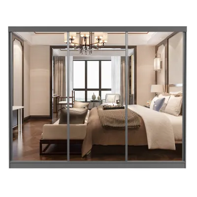 Produktbild von MILAN Schwebetürenschrank Kleiderschrank 250cm Grau/Grau mit Spiegeln und Schubladen