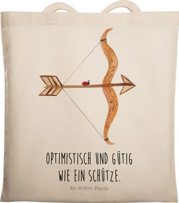 Produktbild von Mr. & Mrs. Panda Shopping Tasche Sternzeichen Schütze - Transparent - Geschenk, Tote Bag, Beutel, Geburtstag November, Schützenfest, Schultasche, Jutebeutel, Dezember
