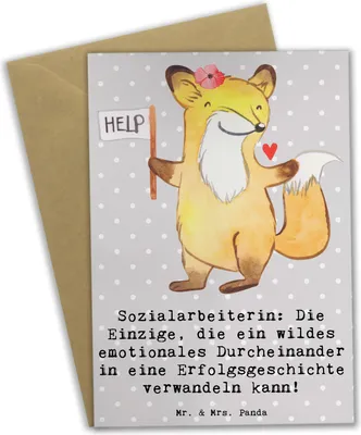 Produktbild von Mr. & Mrs. Panda Grußkarte Sozialarbeiterin Erfolg - Grau Pastell - Geschenk, Motivation, einladungskarten, handgefertigte Geschenke, neujahrskarte, weihnachtskarten