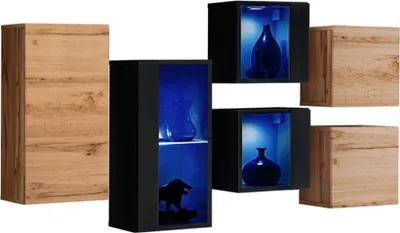 Immagine prodotto di Set di mobili da soggiorno SWITCH SBIV – Rovere e Nero – LED integrati – Design moderno