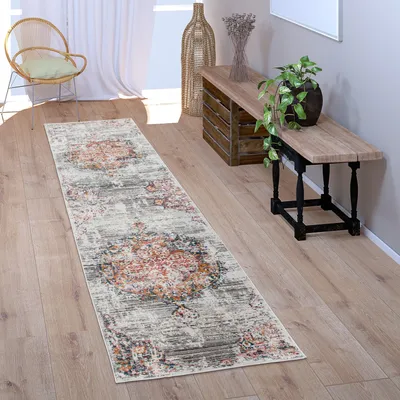Immagine prodotto di Tappeto corridoio camera da letto a pelo corto vintage pastello motivo orientale dimensioni 60x100 cm