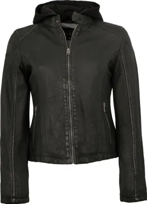 Produktbild von Jilani - Damen Lederjacke Kapuze Lammleder schwarz : 44