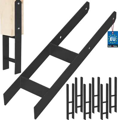 Produktbild von KOTARBAU® 6 Stk. H-Pfostenträger zum Einbetonieren 120mm/600mm aus verzinkter pulverbeschichteter Stahl Schwarz Pfostenanker Balkenschuhe Stützenfuß Pfostenschuh mit Betonanker Stahlträger Stahlanker