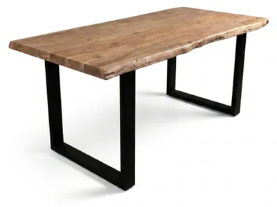 Produktbild von Baumkantentisch Cali 200 x 100 cm, Akazienholz massiv naturfarben, 50 mm Tischplatte, Esstisch mit U-Metallgestell Schwarz, Industrial-Design