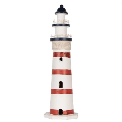 Produktbild von Clayre & Eef Dekorationsfigur Leuchtturm Ø 15x48 cm Weiß Rot MDF
