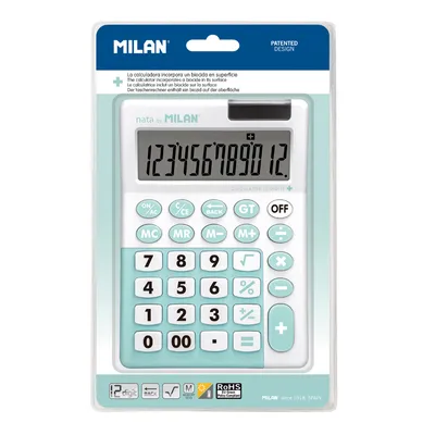Zdjęcie produktu dla Milan 151812IBGGRBL, Komputer stacjonarny, Podstawowy kalkulator, 12 cyfr(y), Przechylanie wyświetlacza, Bateria/Energia słoneczna, Turkusowy