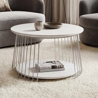 Immagine prodotto di Tavolino MCA HWC-P60, tavolino tavolino lounge, metallo MDF rotondo Ø 70cm ~ bianco