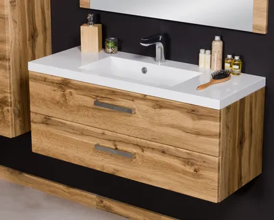 Produktbild von Quentis Badmöbel Genua, Breite 100 cm, Holzdekor Eiche Natur, Waschtischunterbau montiert