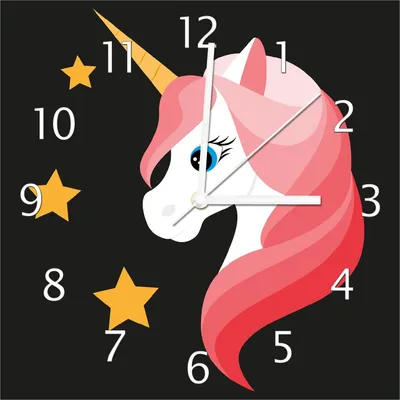 Produktbild von Wallario Design Wanduhr Einhorn Muster - Süße rosa Einhörner mit Sternen aus Echtglas, Größe 30 x 30 cm