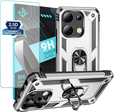 Produktbild von Armor Outdoor Handyhülle für Xiaomi Redmi Note 13 Handy Panzer Case Schutzhülle mit 9H Displayglas Displayschutz Farbe: Silber
