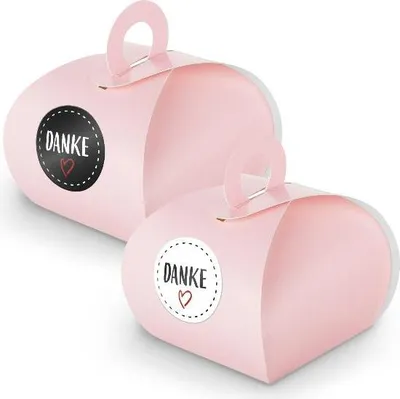 Produktbild von SET DANKE (Motiv22) 24x Geschenkschachtel mit Griff rosa + Sticker