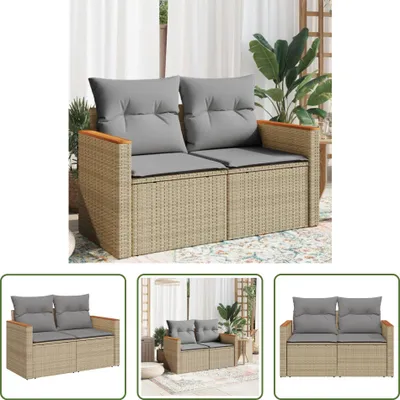 Produktbild von The Living Store Gartensofa mit Kissen 2-Sitzer Beige Poly Rattan