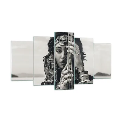 Produktbild von Bilder auf glas - 5 Teile - Frau ethnisch Schmuck - 160x85cm - Glasbilder - Wandbilder - Bilder - zum Aufhängen bereit - Wanddekoration aus Glas - Glas Bilder - Wandbild auf Glas - GEA160x85-5027