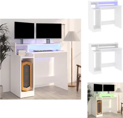 Obrázok produktu pre vidaXL Stôl s LED diódami biely 97x45x90 cm Materiál na báze dreva - Stoly
