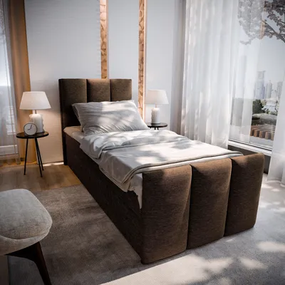 Produktbild von Masseno Boxspringbett LAGO 100 100x200 cm Komplett-Set mit Bonell Matratze und Topper, Polsterbett mit Bettkästen -Braun, SAWANA 16