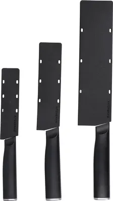 Productafbeelding van Japanse messen set: scherpe messen set van 3 stuks, zwart, met messenbeschermers - KitchenCraft parasol beschermhoes