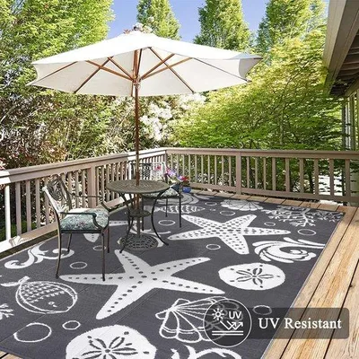 Immagine prodotto di Tappeto da esterno impermeabile per terrazza, 150 x 240 cm, plastica riciclata, tappeto da campeggio, reversibile, tappeto da esterno, tappeto da picnic per camper, resistente all'acqua e ai raggi UV, tappeto da camper portatile per giardino e balcone.