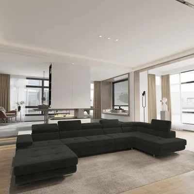 Produktbild von Masseno Ecksofa TORIVA R-S mit Schlaffunktion U-Form, Sofa mit Bettkasten, Wohnzimmersofa, Couch, Soffa, Bettsofa, Couchgarnitur- Schwarz, MONOLITH 95