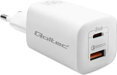 Produktbild von Qoltec 50765 Ladegerät für Mobilgeräte Laptop  Tragbare Spielekonsole  Powerbank  Smartphone  Smartwatch  Tablets Weiß AC Schnellladung Drinnen