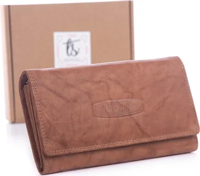 Produktbild von Money Maker Portemonnaie Damen Weiches Echt Leder Geldbörse Beige