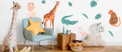 Obrázek produktu pro Muralo Nástěnná samolepka Africké zvířata a rostliny 100 x 200 cm Nástěnné tetování Nálepka Set Dětský pokoj XXL