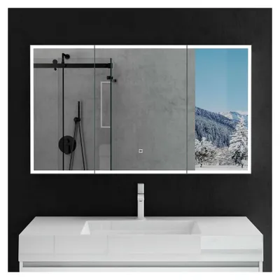 Produktbild von Wandschrank mit Spiegelfläche ohne Beschläge BxTxH 120x15x70cm Hängeschrank für das Badezimmer in Matt Weiß