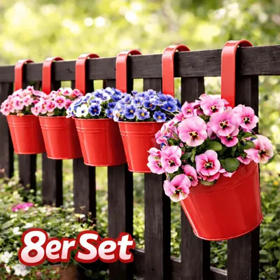 Produktbild von 8 Hängetöpfe Rot Kräuter Blumentopf Hängetopf Pflanztopf Balkon Topf Hänger