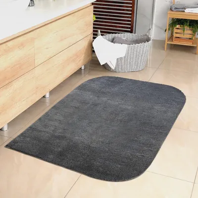 Produktbild von Weicher Badezimmer Teppich mit abgerundeten Ecken | waschbar | in anthrazit, 60x100 cm