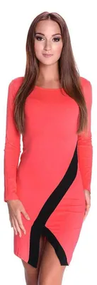 Produktbild von Damen Elegant Kleid Dress Langarm zweifarbig Onesize; S/M; Koralle