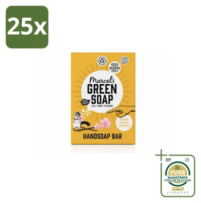 Productafbeelding van 25 stuks Marcel's Green Soap handzeep - Vanille & Kersenbloesem - 90 g - Verpakking met 25 stuks