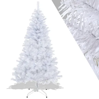 Zdjęcie produktu dla Sztuczne drzewko świąteczne Clanmacy, wysokość 210 cm (średnica ok. 115 cm), z 900 gałęziami, system szybkiego montażu składany, trudnopalne, w zestawie metalowa podstawa, kolor biały
