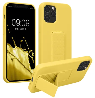 Produktbild von kwmobile Handyhülle für Apple iPhone 12 / iPhone 12 Pro Hülle - TPU Silikon Case mit Fingerhalter und Stand - Schutzhülle Cover in Strahlend Gelb