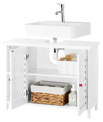 Produktbild von Waschbeckenunterschrank mit 2 Türen und offenem Regal, verstellbarem Einlegeboden, Badmöbel für Waschbecken 80x31,5x60,5cm