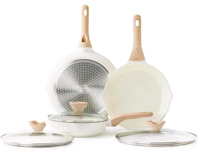 Immagine prodotto di Set di pentole in Vetroceramica con coperchi, 3 pezzi, 24/28/32 cm, adatte per induzione, con rivestimento antiaderente, colore bianco