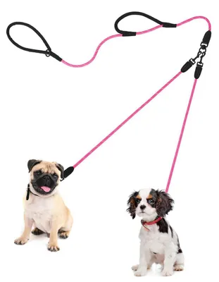 Produktbild von Doppelleine für 2 Hunde, ohne Verheddern, Trainingsleine Rosa, 0,8 cm oder 1,2 cm Durchmesser
