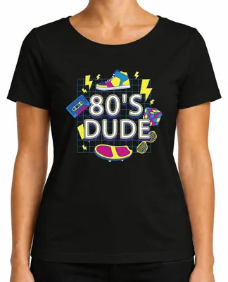 Obrázek produktu pro 80'S DUDE 80s Retro Neon Cassette Magic Cube Skateboard 80s Dámské tričko, černá, M