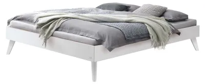Bett Calvari Weiß aus MDF, minimalistisches Design mit Kufenfüßen – Ansicht 1