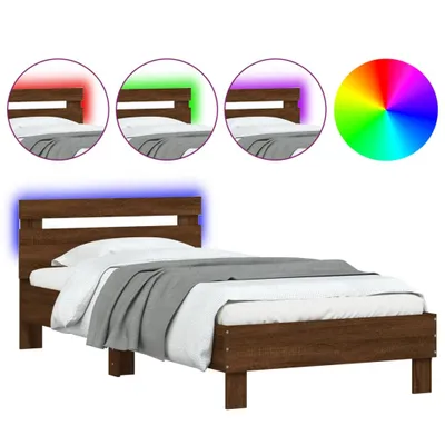 Produktbild von vidaXL Bettgestell mit Kopfteil und LED-Leuchten Braun Eiche 100x200cm