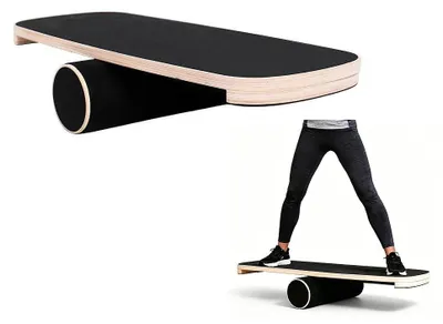 Immagine prodotto di Tavola di equilibrio in legno di noce - 73 cm - Superficie antiscivolo - Livello di difficoltà regolabile con rulli - Attrezzo per allenare il core e simulare il surf, ideale per la palestra di casa